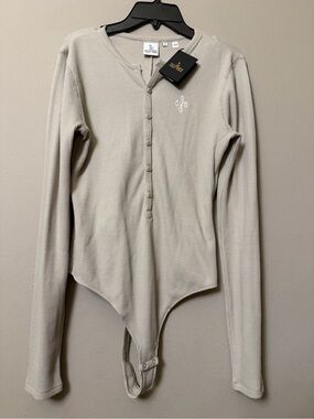 OVO Cream Waffle Knit Long-Sleeve Henley Bodysuit